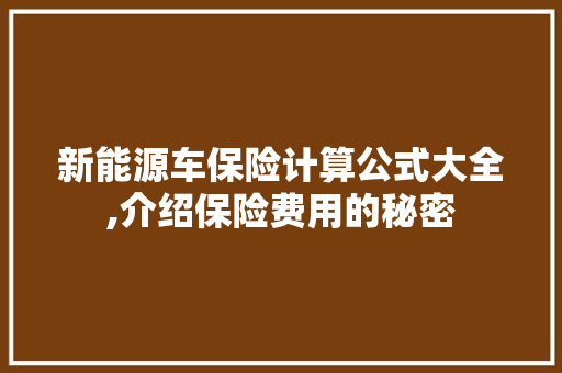 新能源车保险计算公式大全,介绍保险费用的秘密