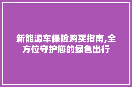 新能源车保险购买指南,全方位守护您的绿色出行