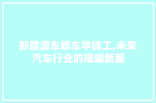 新能源车修车学徒工,未来汽车行业的璀璨新星