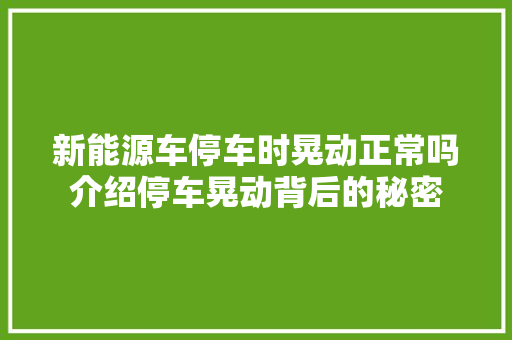 新能源车停车时晃动正常吗介绍停车晃动背后的秘密