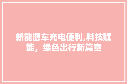 新能源车充电便利,科技赋能，绿色出行新篇章