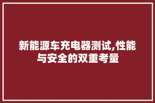 新能源车充电器测试,性能与安全的双重考量