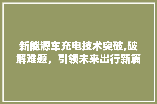 新能源车充电技术突破,破解难题，引领未来出行新篇章