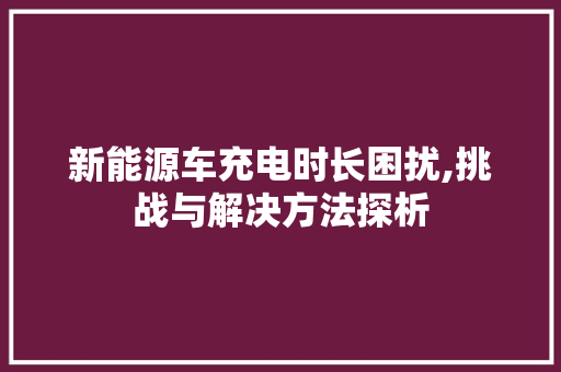 新能源车充电时长困扰,挑战与解决方法探析