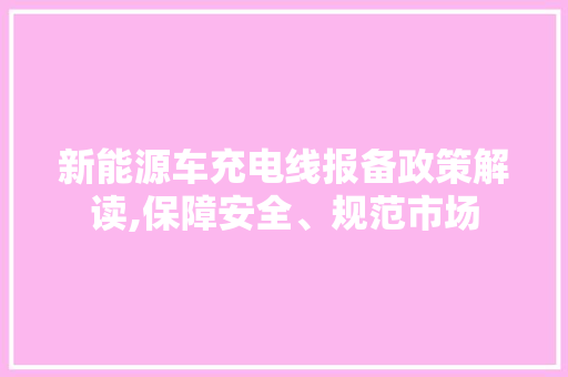 新能源车充电线报备政策解读,保障安全、规范市场