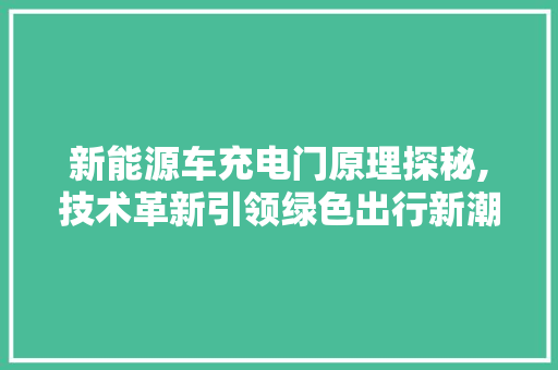 新能源车充电门原理探秘,技术革新引领绿色出行新潮流