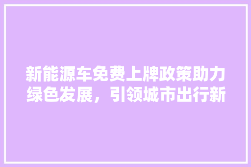 新能源车免费上牌政策助力绿色发展，引领城市出行新风尚