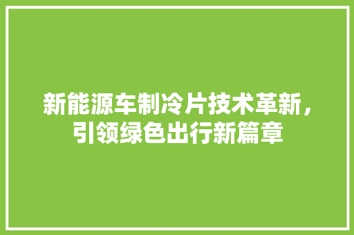 新能源车制冷片技术革新，引领绿色出行新篇章