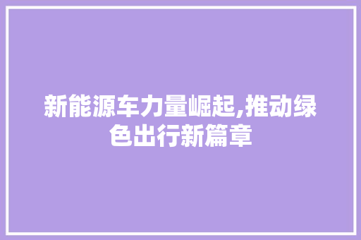 新能源车力量崛起,推动绿色出行新篇章