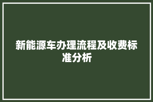 新能源车办理流程及收费标准分析