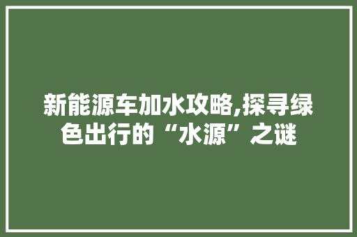 新能源车加水攻略,探寻绿色出行的“水源”之谜