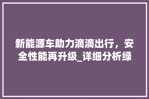 新能源车助力滴滴出行，安全性能再升级_详细分析绿色出行新趋势