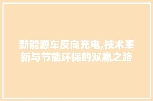 新能源车反向充电,技术革新与节能环保的双赢之路