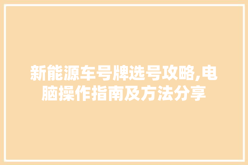 新能源车号牌选号攻略,电脑操作指南及方法分享 汽车配件