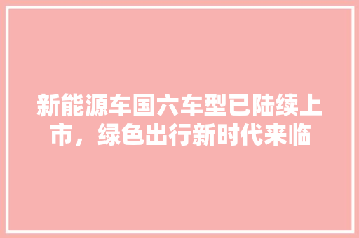 新能源车国六车型已陆续上市，绿色出行新时代来临