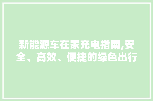 新能源车在家充电指南,安全、高效、便捷的绿色出行之路