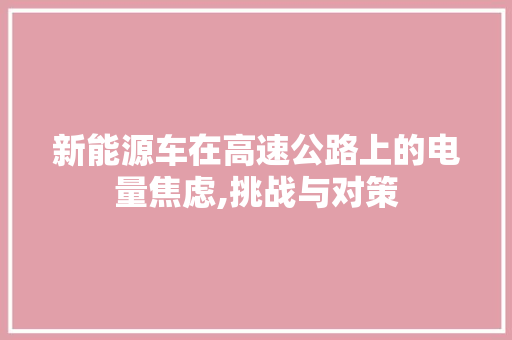 新能源车在高速公路上的电量焦虑,挑战与对策