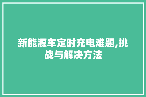 新能源车定时充电难题,挑战与解决方法
