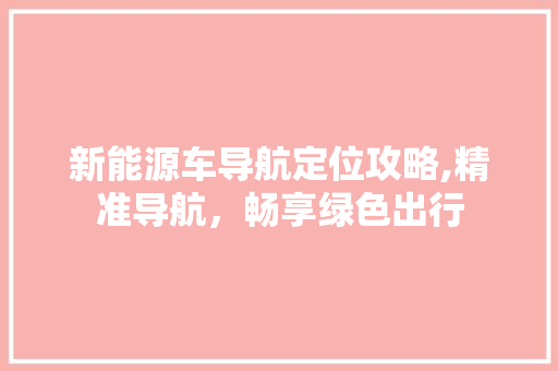 新能源车导航定位攻略,精准导航，畅享绿色出行
