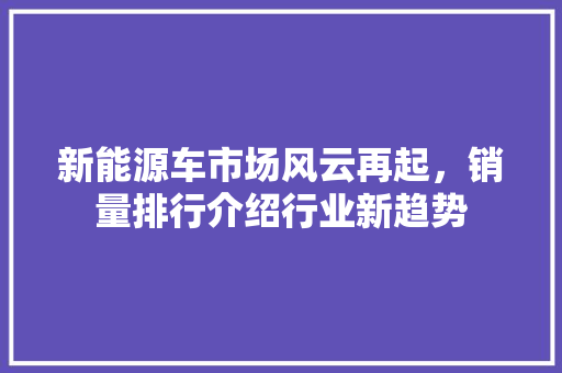 新能源车市场风云再起，销量排行介绍行业新趋势
