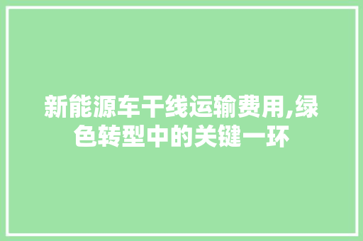 新能源车干线运输费用,绿色转型中的关键一环