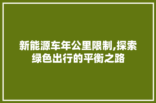 新能源车年公里限制,探索绿色出行的平衡之路