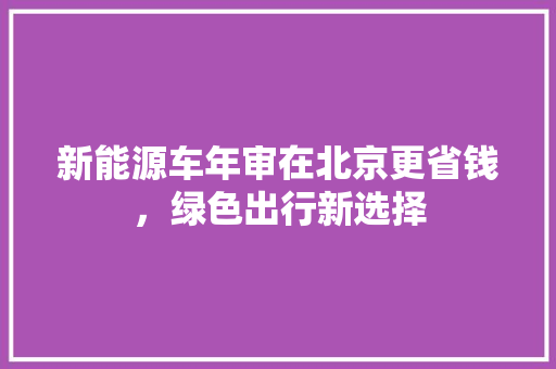 新能源车年审在北京更省钱，绿色出行新选择