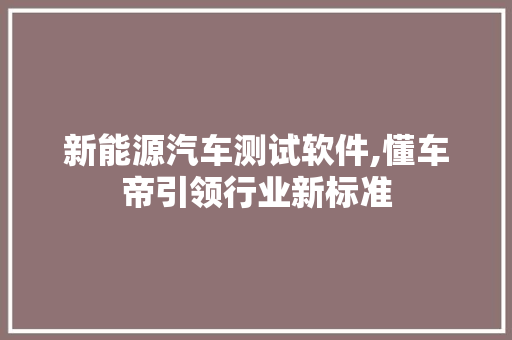 新能源汽车测试软件,懂车帝引领行业新标准