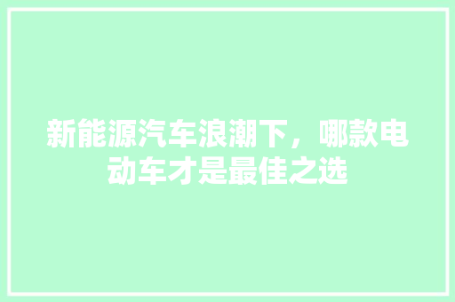 新能源汽车浪潮下，哪款电动车才是最佳之选 发动机配件