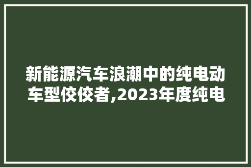 新能源汽车浪潮中的纯电动车型佼佼者,2023年度纯电动车型排名榜分析