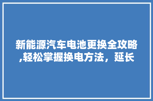 新能源汽车电池更换全攻略,轻松掌握换电方法，延长爱车寿命