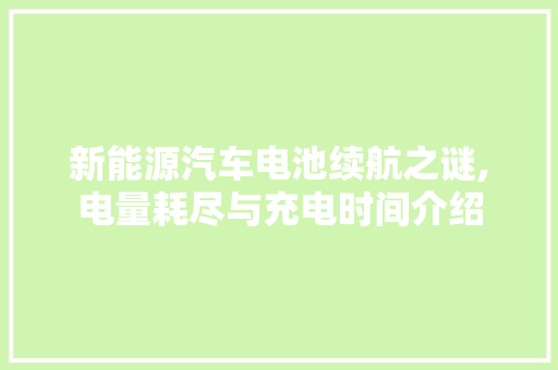 新能源汽车电池续航之谜,电量耗尽与充电时间介绍