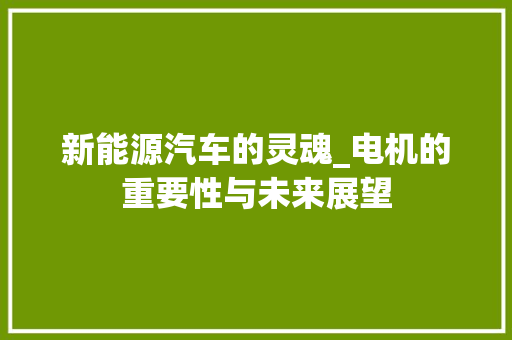新能源汽车的灵魂_电机的重要性与未来展望