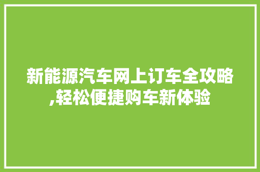 新能源汽车网上订车全攻略,轻松便捷购车新体验