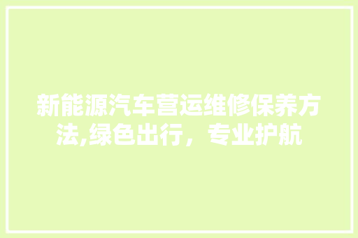 新能源汽车营运维修保养方法,绿色出行，专业护航