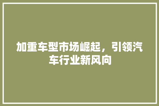 加重车型市场崛起，引领汽车行业新风向