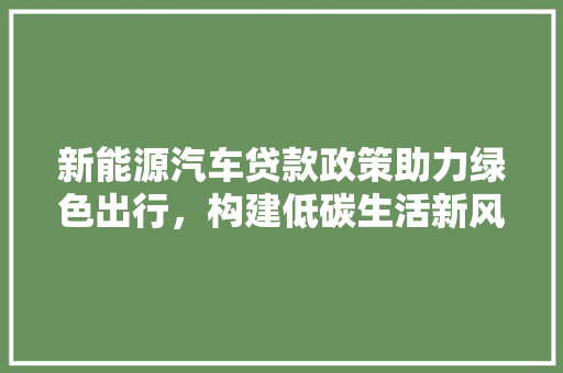新能源汽车贷款政策助力绿色出行，构建低碳生活新风尚