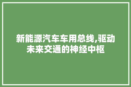新能源汽车车用总线,驱动未来交通的神经中枢