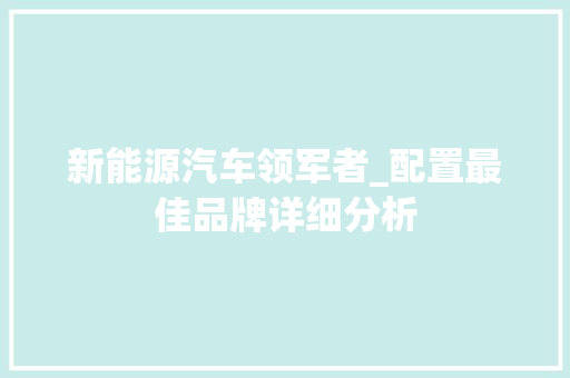 新能源汽车领军者_配置最佳品牌详细分析