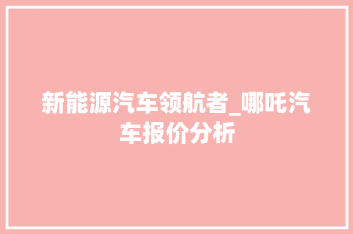 新能源汽车领航者_哪吒汽车报价分析 车身配件