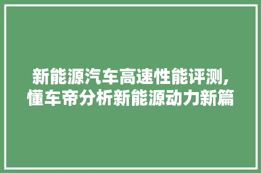 新能源汽车高速性能评测,懂车帝分析新能源动力新篇章