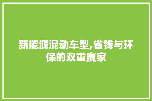 新能源混动车型,省钱与环保的双重赢家