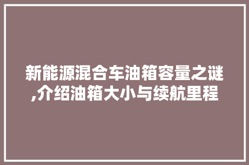 新能源混合车油箱容量之谜,介绍油箱大小与续航里程的关系