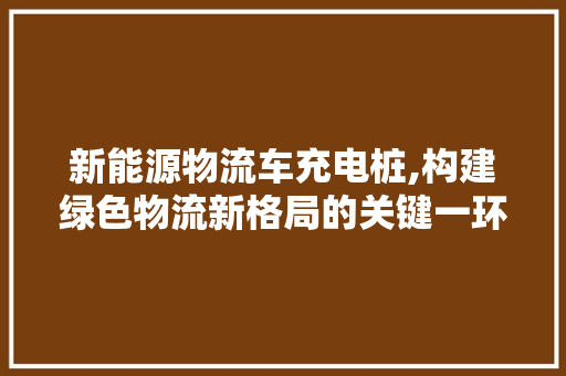 新能源物流车充电桩,构建绿色物流新格局的关键一环