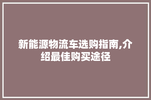 新能源物流车选购指南,介绍最佳购买途径 车灯配件