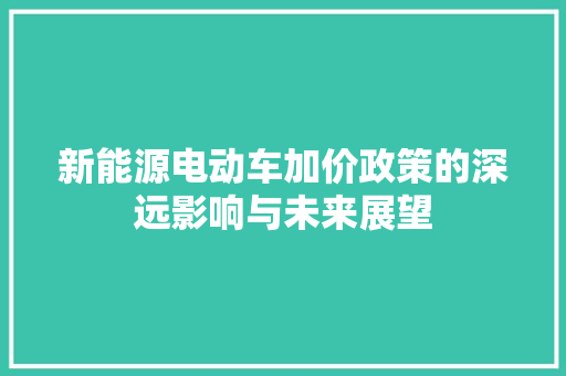 新能源电动车加价政策的深远影响与未来展望 车身配件