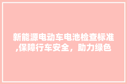 新能源电动车电池检查标准,保障行车安全，助力绿色出行 底盘配件