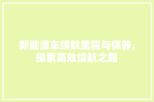 新能源车续航里程与保养,探索高效续航之路