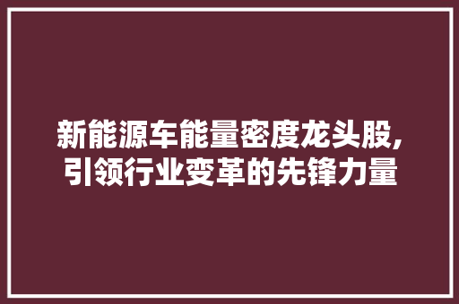 新能源车能量密度龙头股,引领行业变革的先锋力量