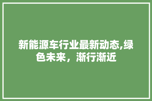 新能源车行业最新动态,绿色未来，渐行渐近